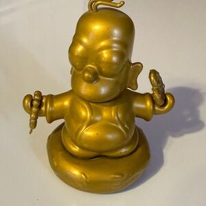 Golden Buddha Homer Simpson Figurine with Pretzel and Prayer Beads
